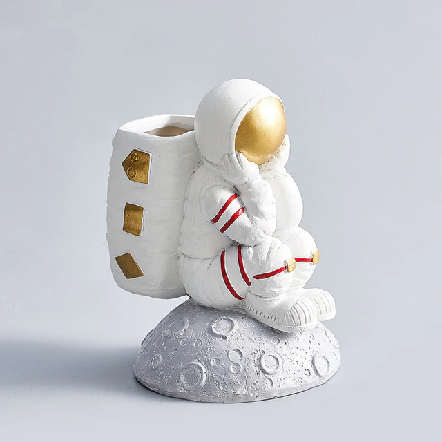 Seated Astronaut Statue Pen Holder